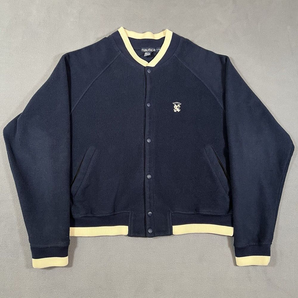 Vintage Nautica Sporting Club Tennis Sweater Cardigan Mens Large Blue V-Neck USA